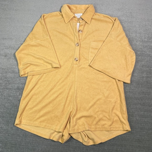 Sabo Skirt Pants - Sabo Romper Women S Yellow Milena Playsuit Terry Resort Collared Wide Sleeve NEW